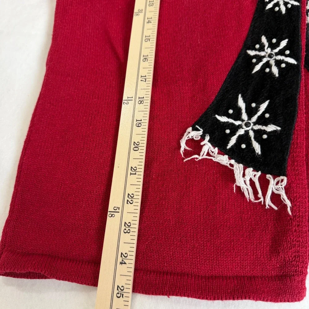 Timberlea Vintage Christmas Snowman Cardigan Sweater XL Red Ramie Cotton Knit